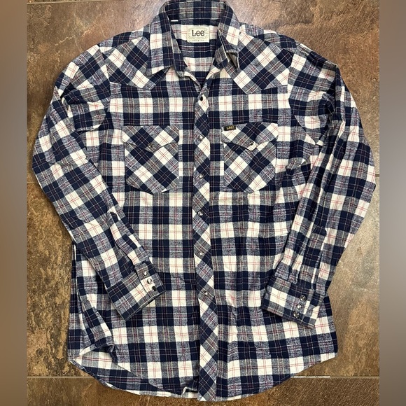 Vintage Lee Western Pearl Snap Flannel Shirt Union USA - Picture 1 of 7